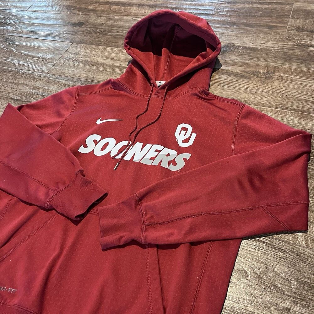 Nike Oklahoma Sooners Hoodie Mens Medium Red Sweatshirt Therma Fit Pullover OU